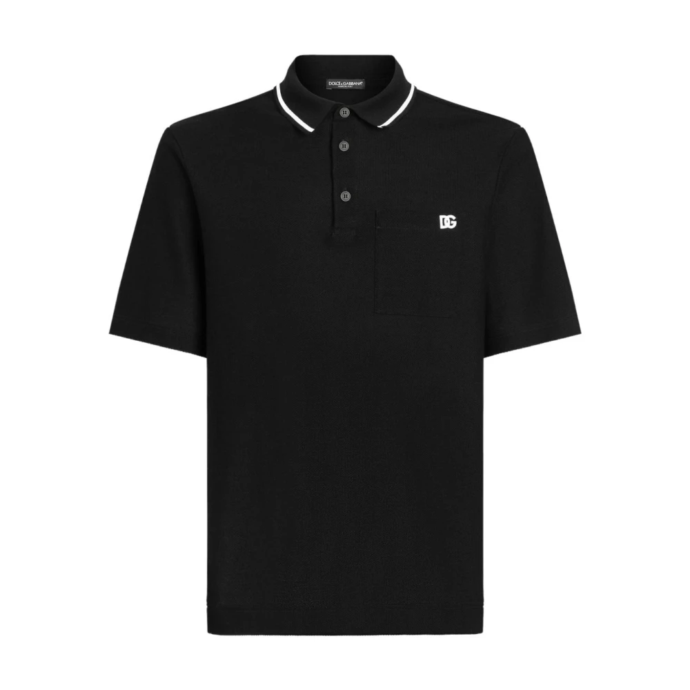 Dolce & Gabbana Mannelijk Zwart Tops Heren, L, Katoen, Cotton Piqué Polo Shirt