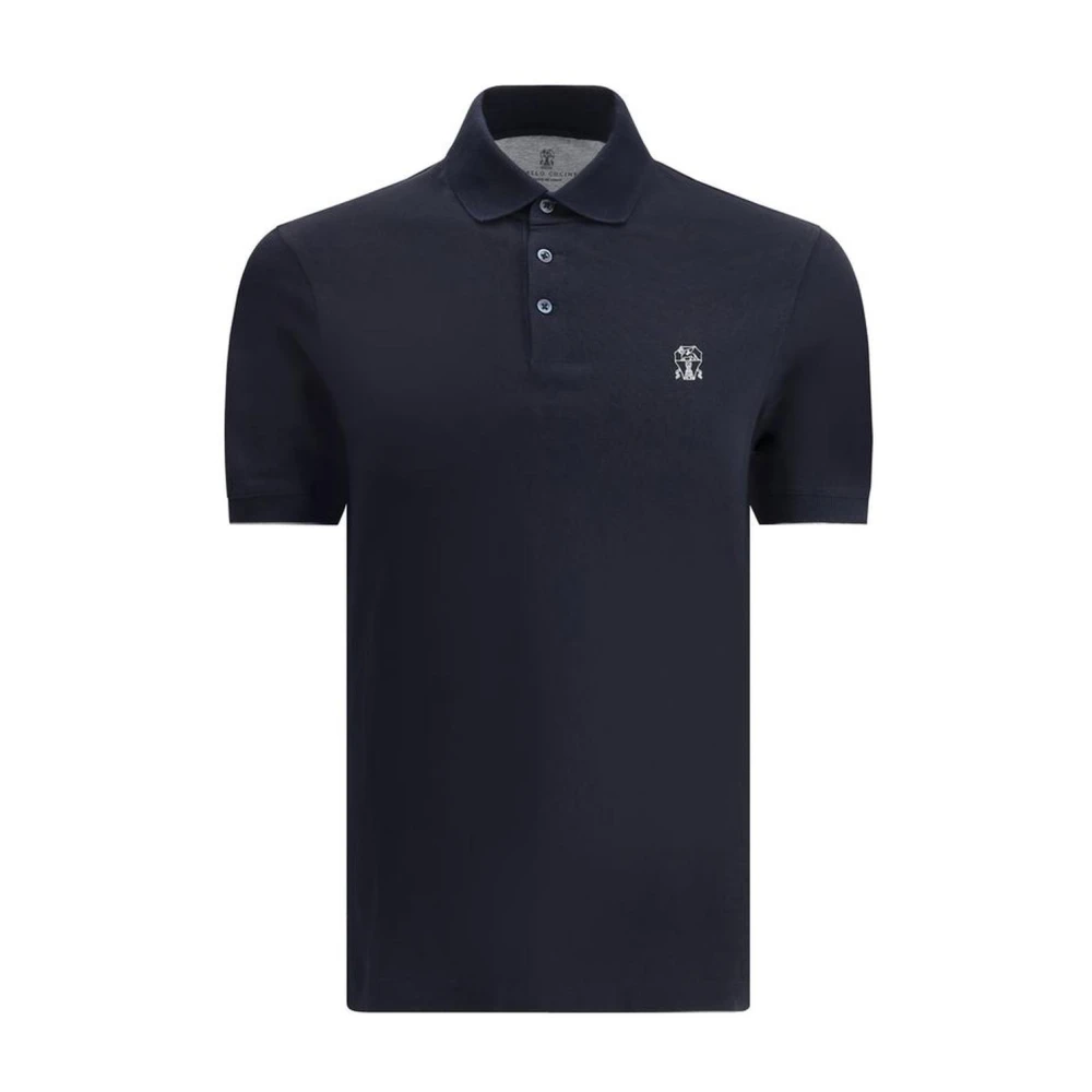 BRUNELLO CUCINELLI Polo Shirt met Geribbelde Kraag en Logo Blue Heren