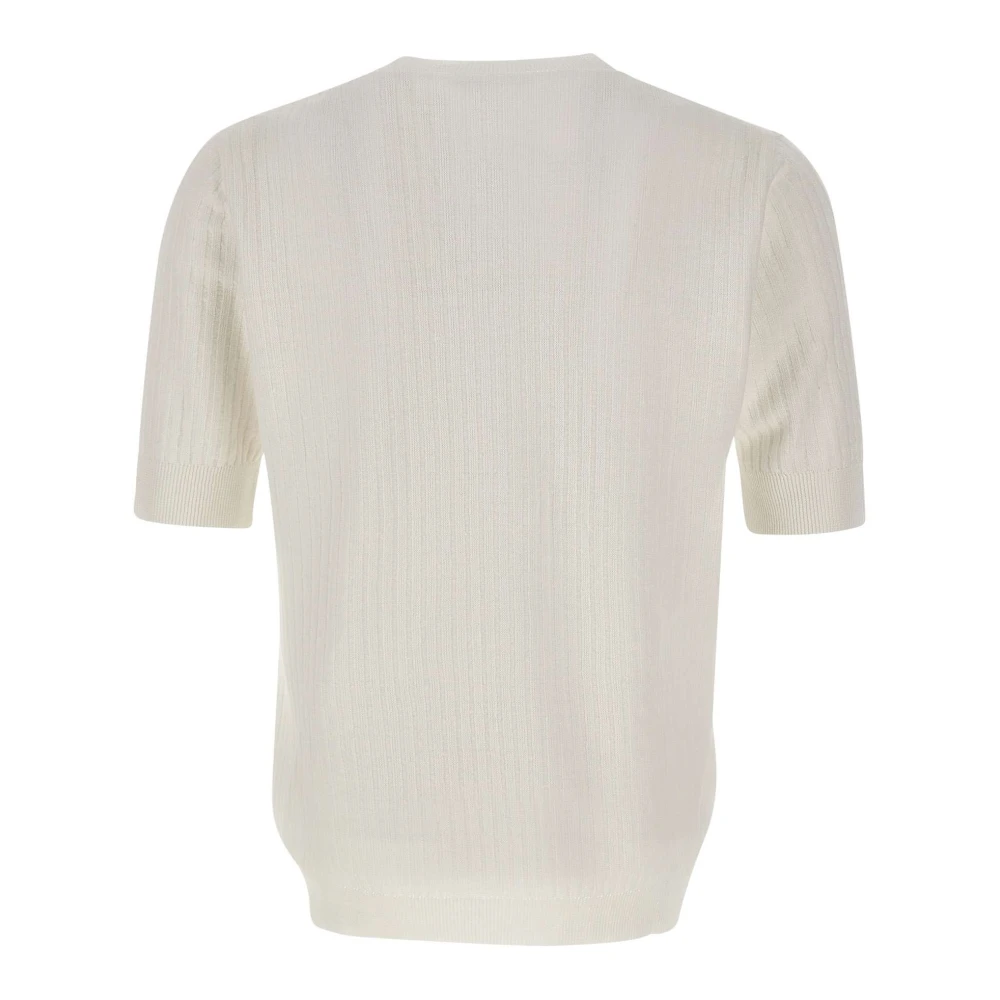 Lardini Witte Linnen Katoenen T-shirt Geribbelde Textuur White Heren
