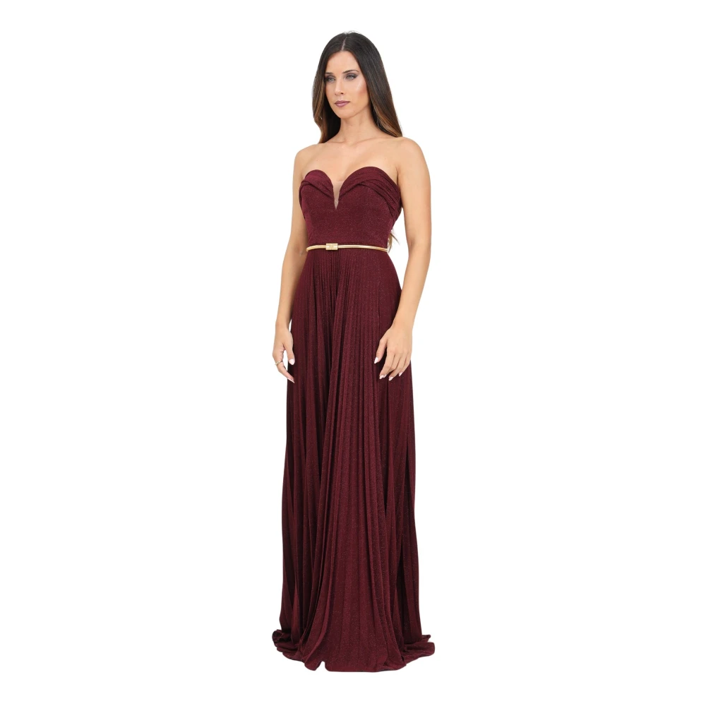 Elisabetta Franchi Bordeaux Lange Jurk met Lurex Red Dames