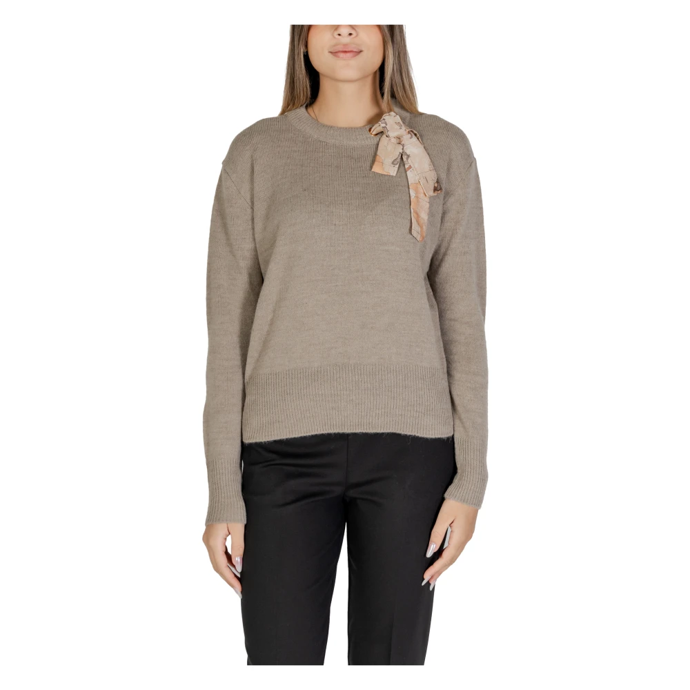 Alviero Martini 1a Classe Beige Gebreide Trui Lange Mouw Ronde Hals Beige Dames
