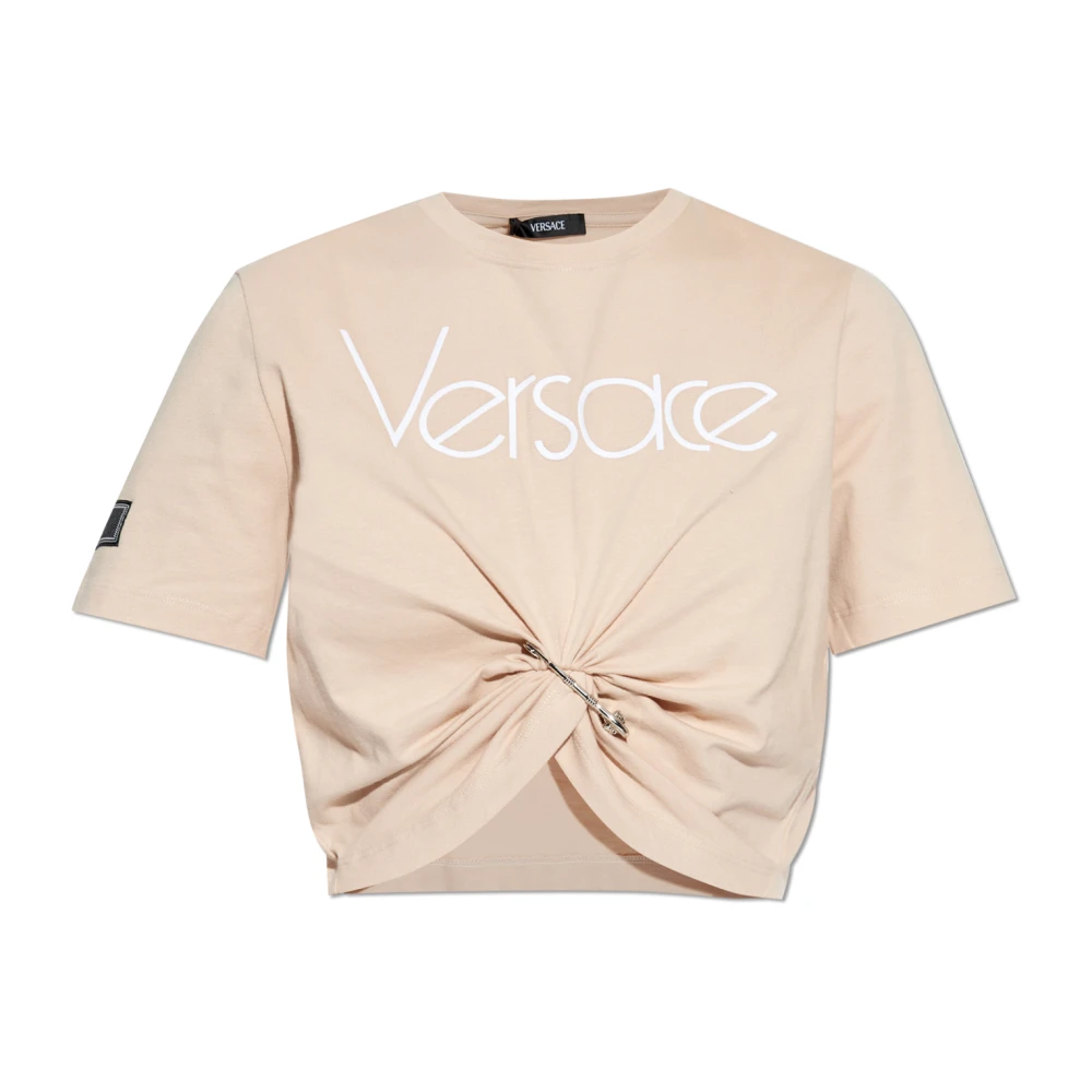 Versace T-shirt met logo Beige Dames