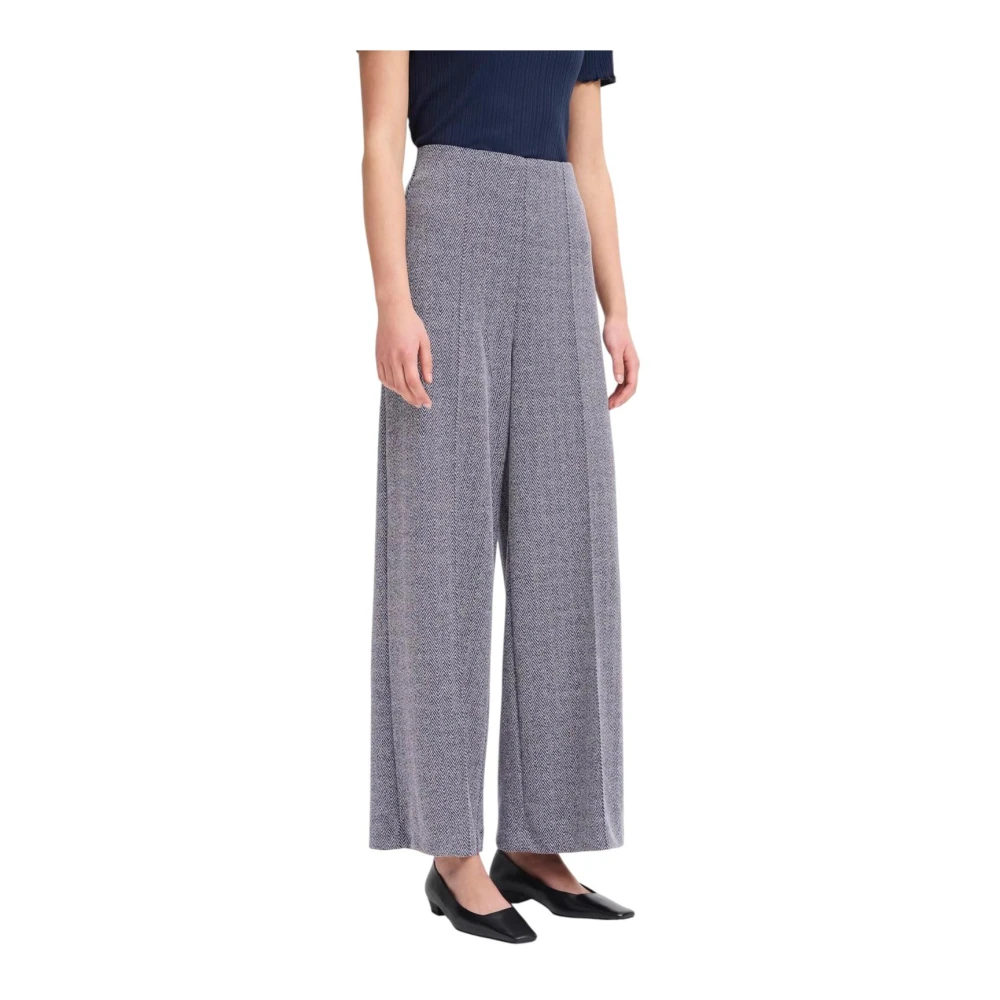 Ichi Women's Blue Geometric Pattern Zip-Fastened Trousers