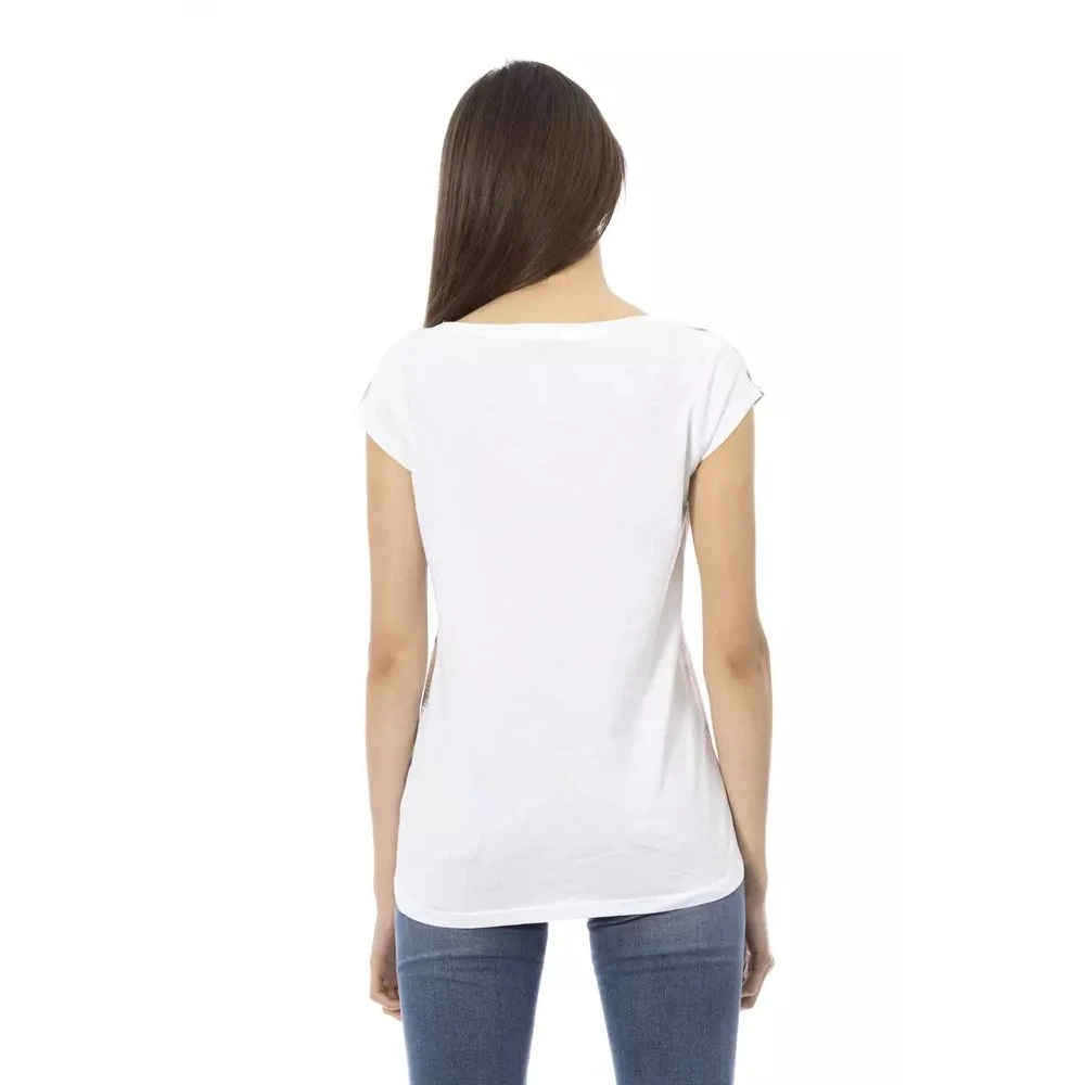 Trussardi Witte Katoenmix Tee met Gedurfd Print White Dames