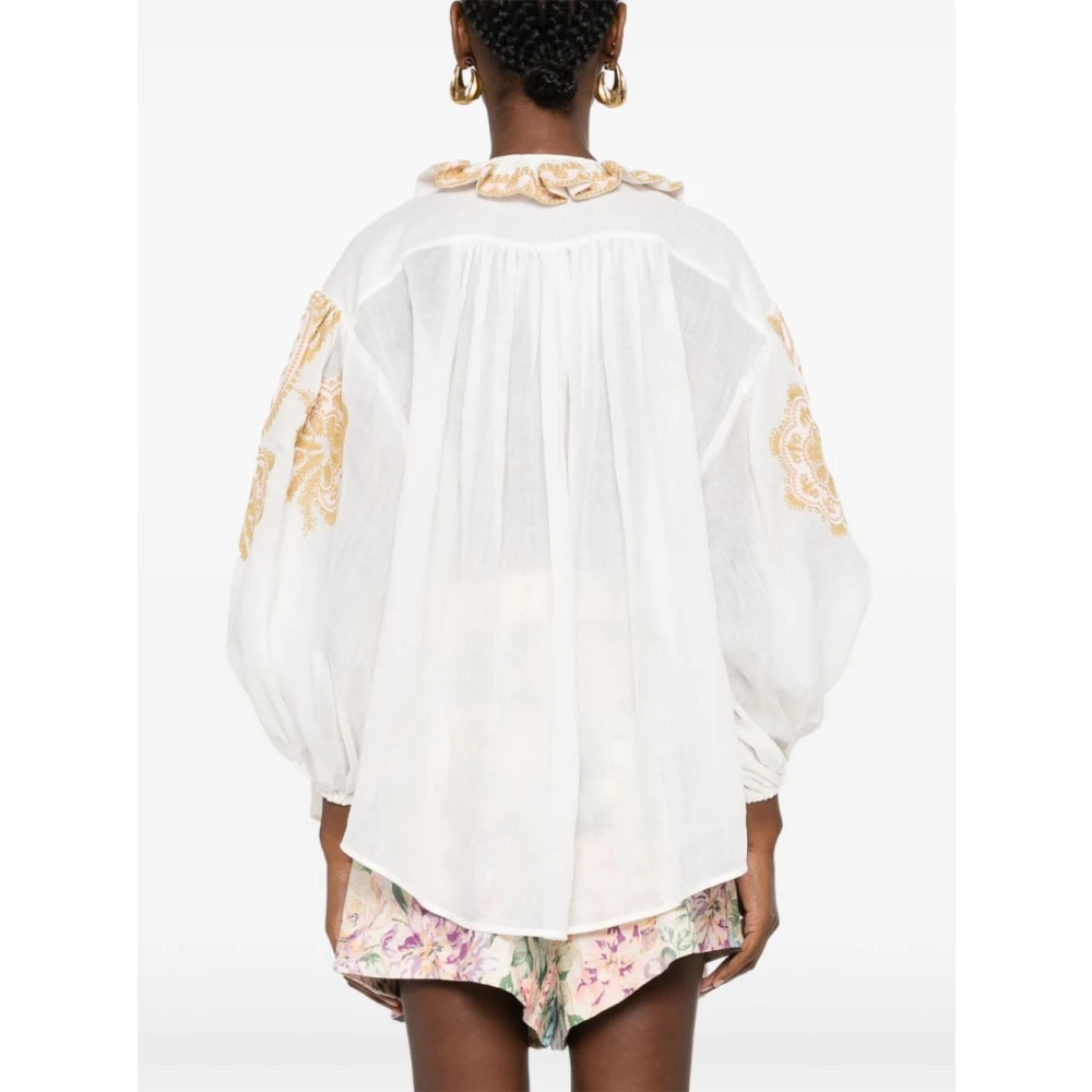 Zimmermann Bloemenprint witte blouse met ruches White Dames