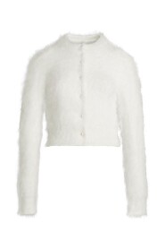 Biała Wełniana Sweter z Zapięciem na Guziki