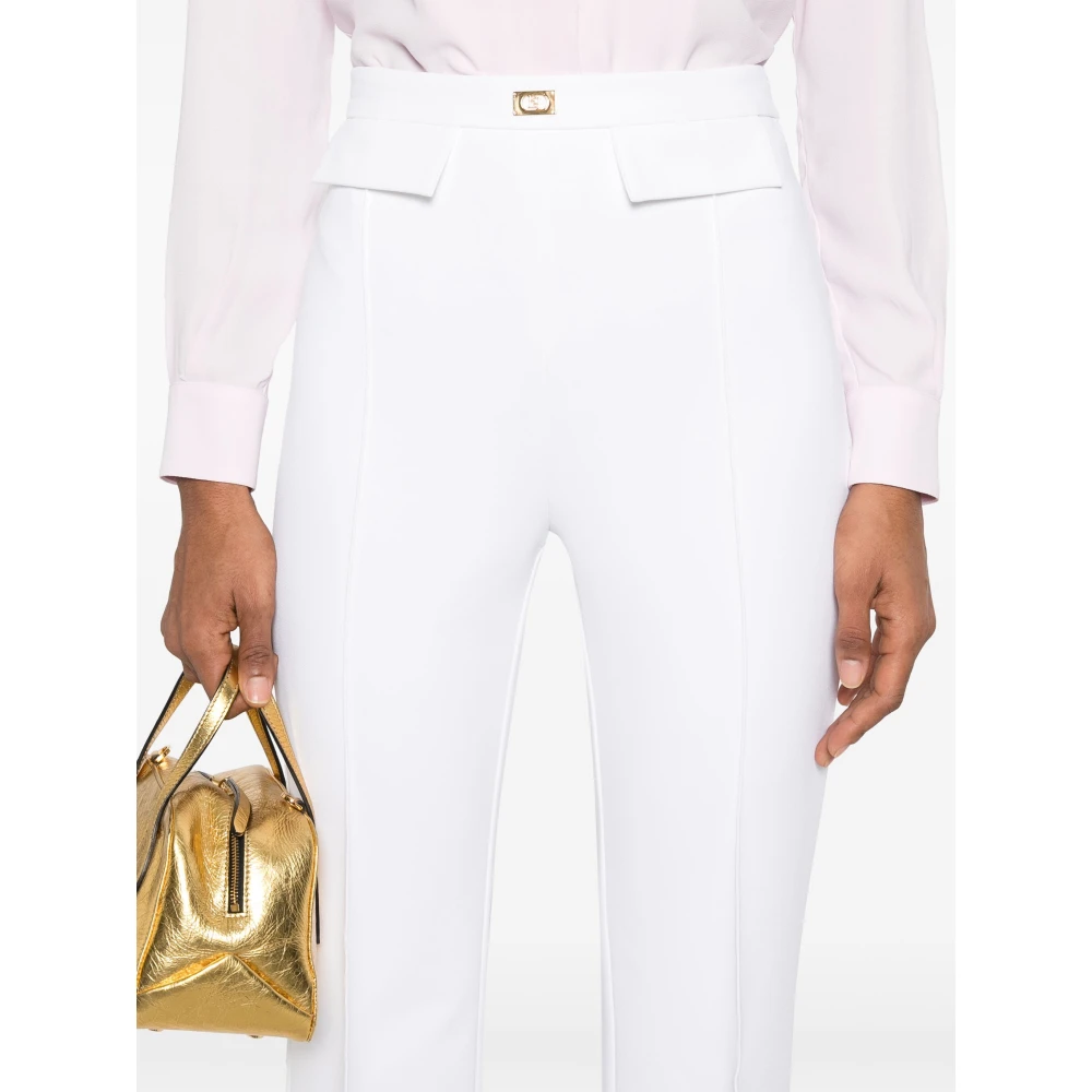 Elisabetta Franchi Ivoor Hoge Taille Broek White Dames