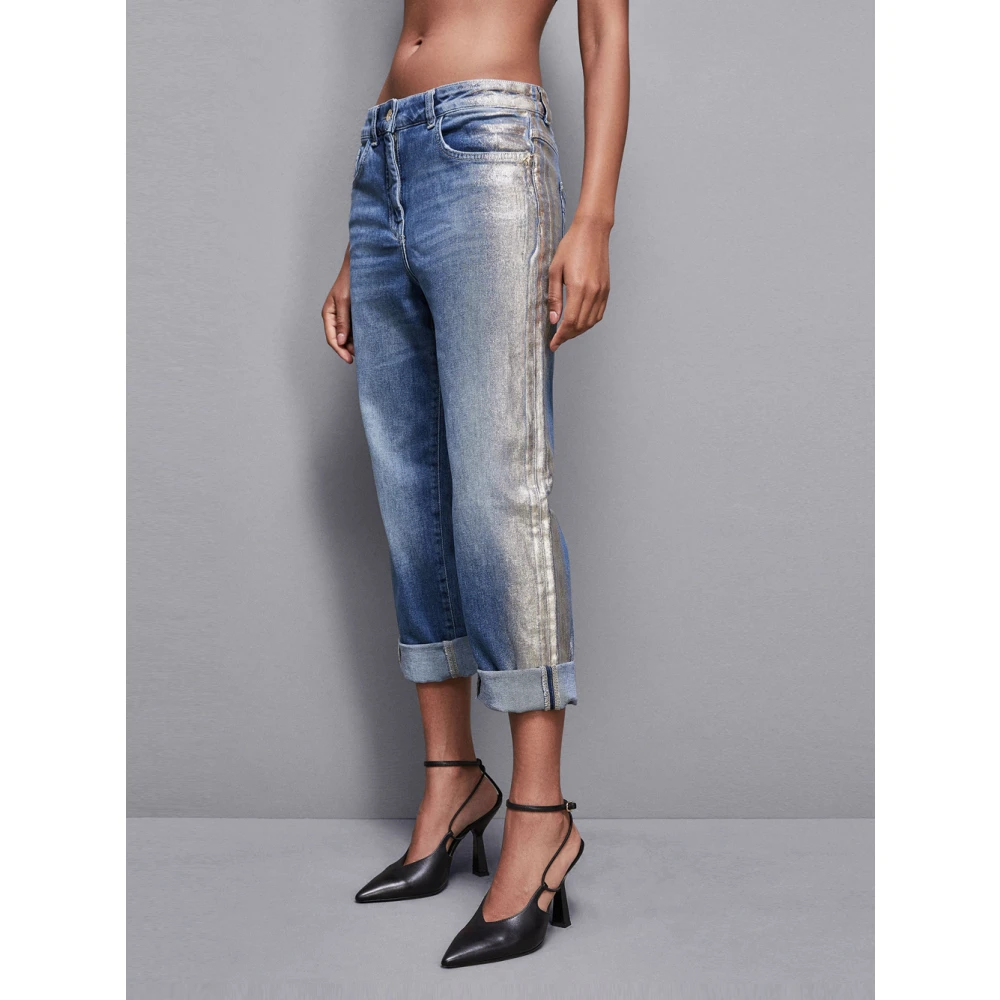 PATRIZIA PEPE Boyfriend Jeans met Gouden Laminaat Blue Dames