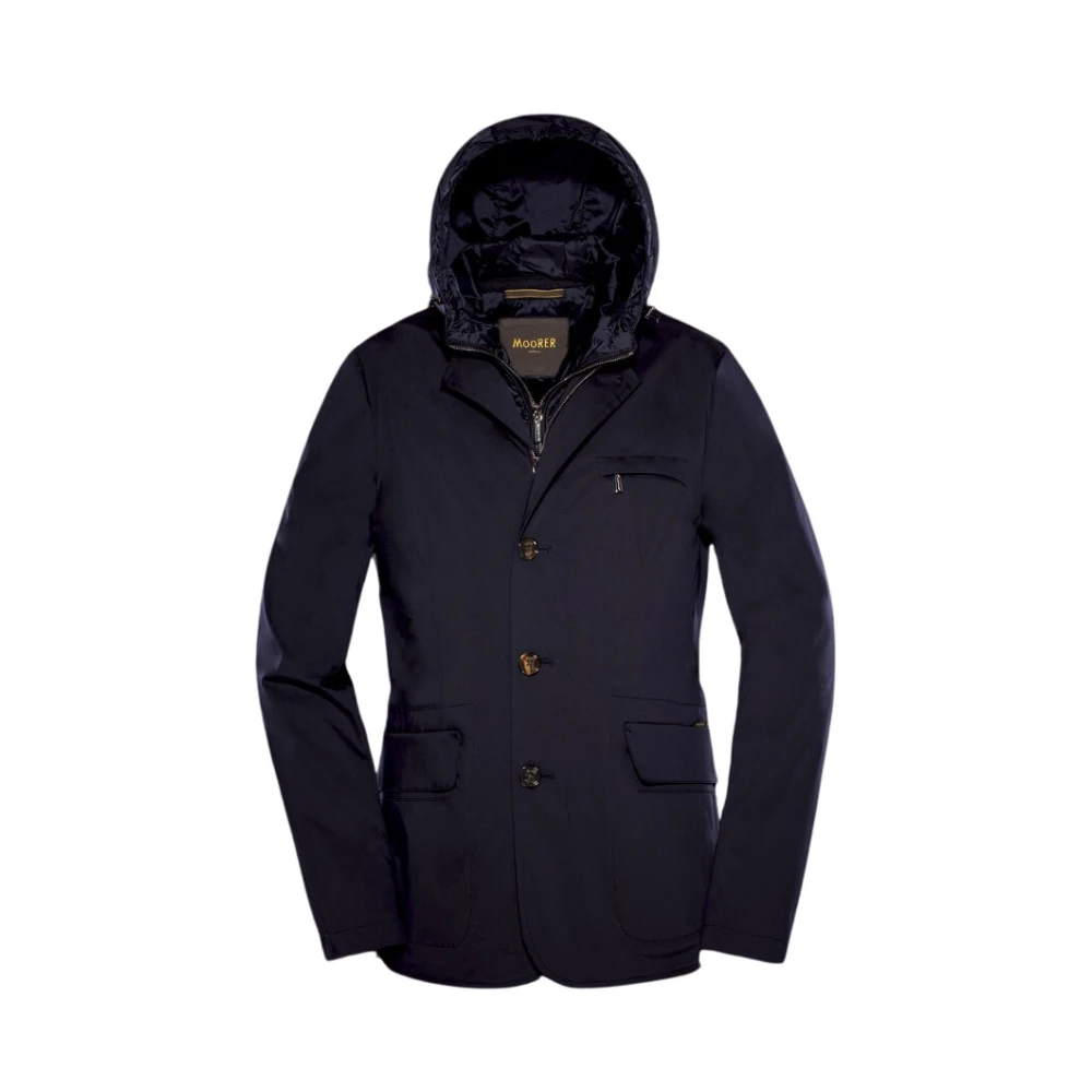 Moorer Afneembare Hooded Satijnen Jas Blue Heren