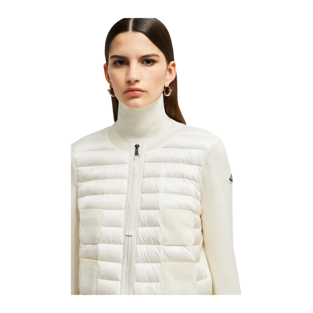 Moncler Wollen Cardigan met Ritssluiting en Padding White Dames
