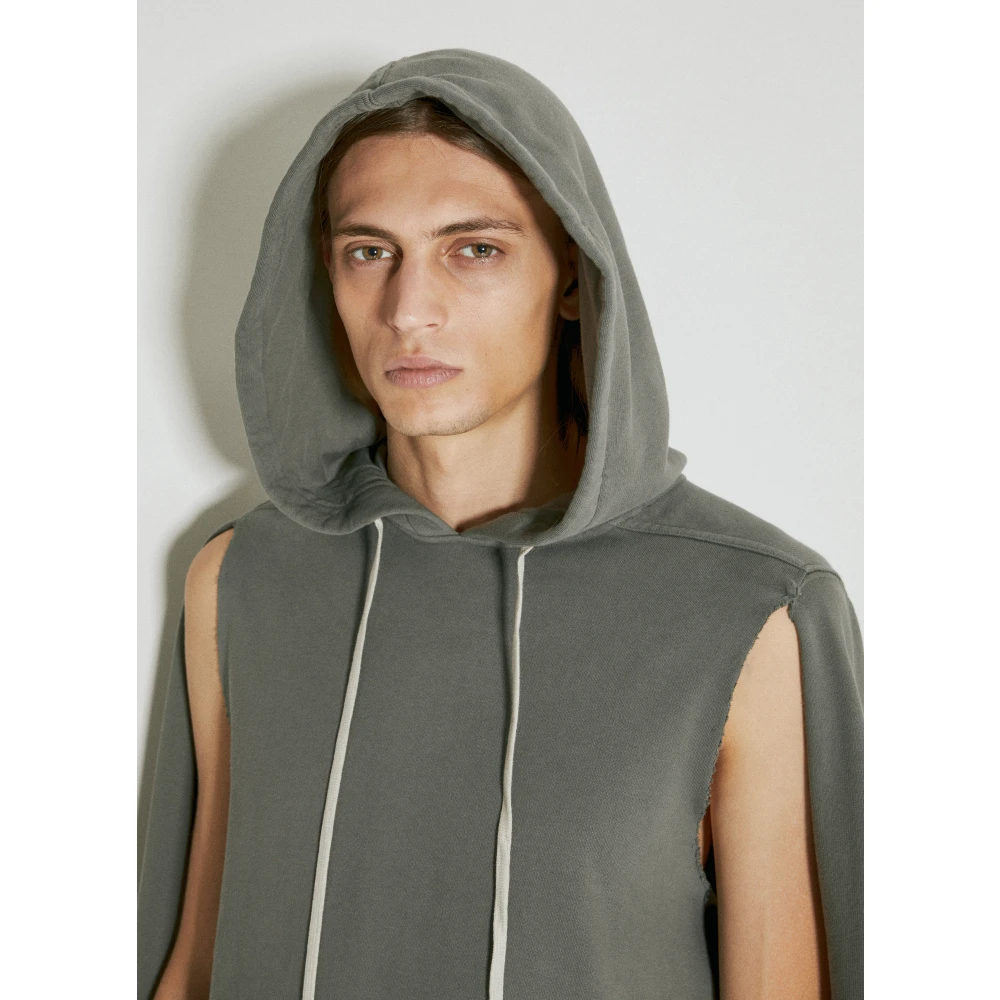 Rick Owens Distressed Cape Sleeve Hoodie Gray Heren