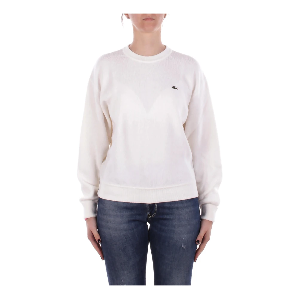 Lacoste Donna Bianco Maglione Girocollo