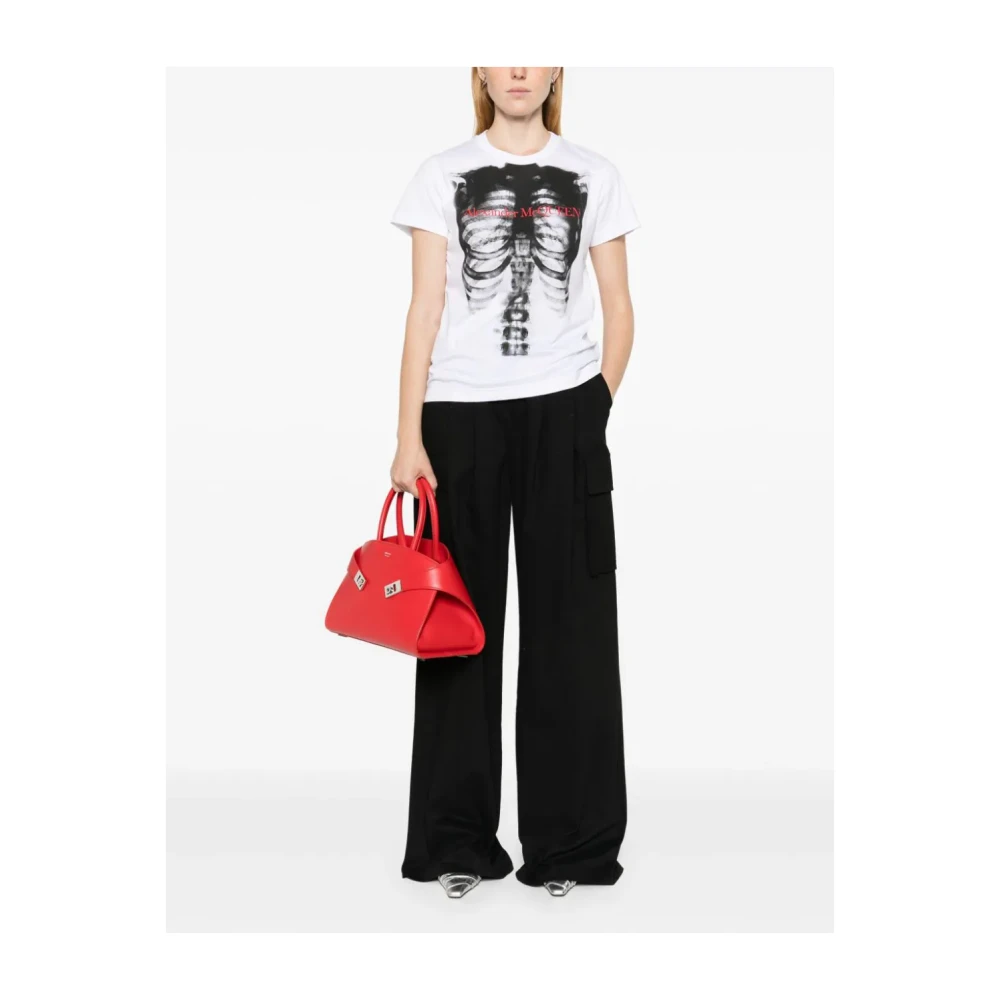 alexander mcqueen Logo Print Crew Neck Katoenen T-shirt White Dames