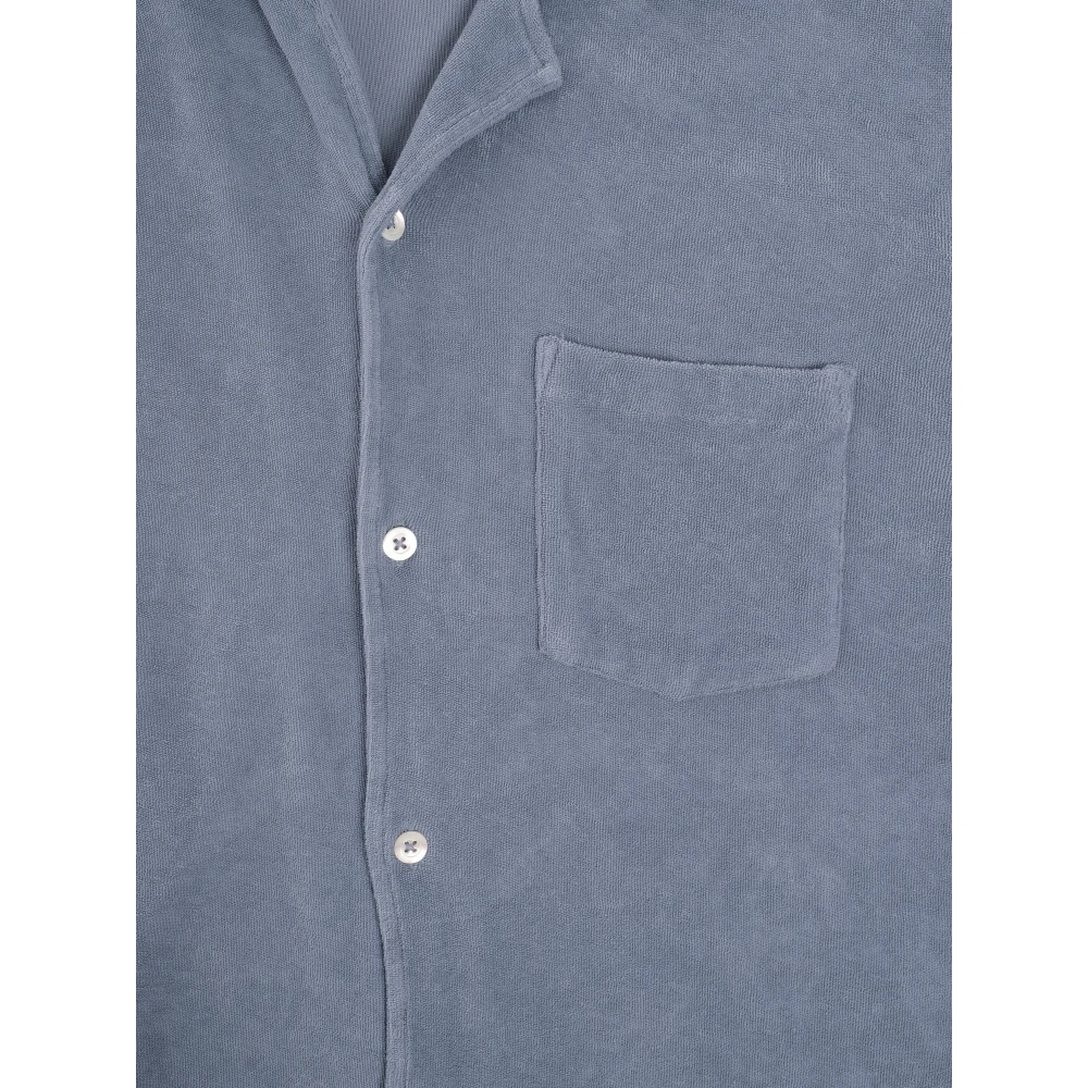 Hartford Terry Cotton Short-Sleeved Shirt Blue Heren