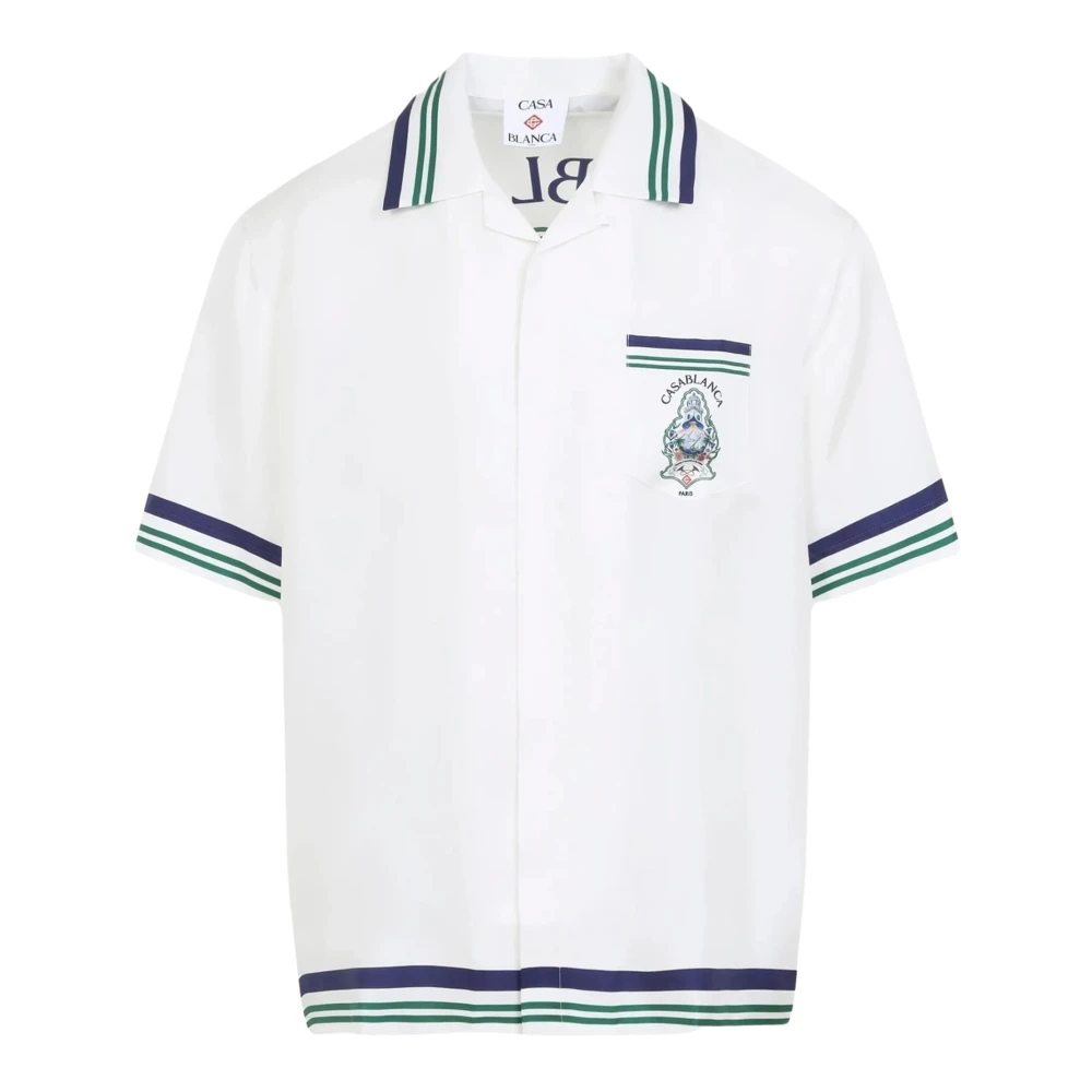 Casablanca Hotel Emblem Short-Sleeve Silk Shirt - Male - Short Sleeve Shirts - White - M - Shirts