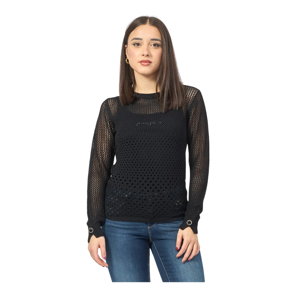 Fracomina Zwarte Sweater Regular Fit Lange Mouw Black Dames