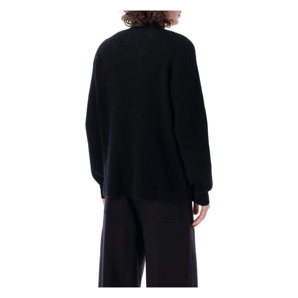 Jil Sander Zwarte Geribbelde Gebreide Trui Black Heren