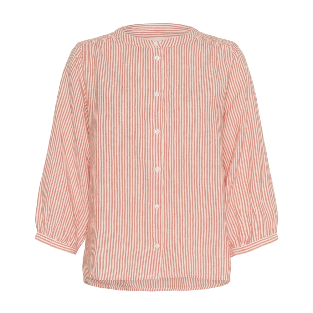 Part Two Women's Pink Blouses, 2XS, Striped Grenadine Blouse With Mandarin Collar