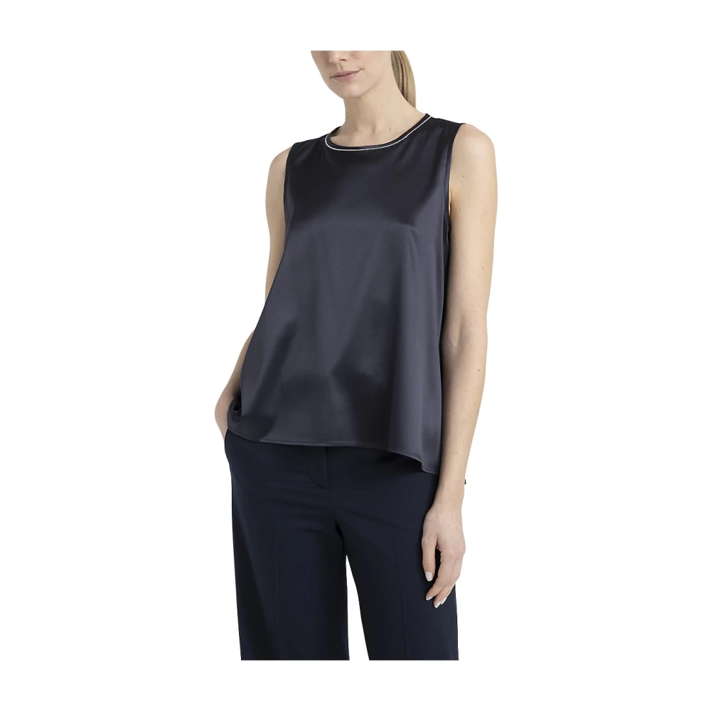 PESERICO Ronde hals top in glanzend zijde satijn Blue Dames
