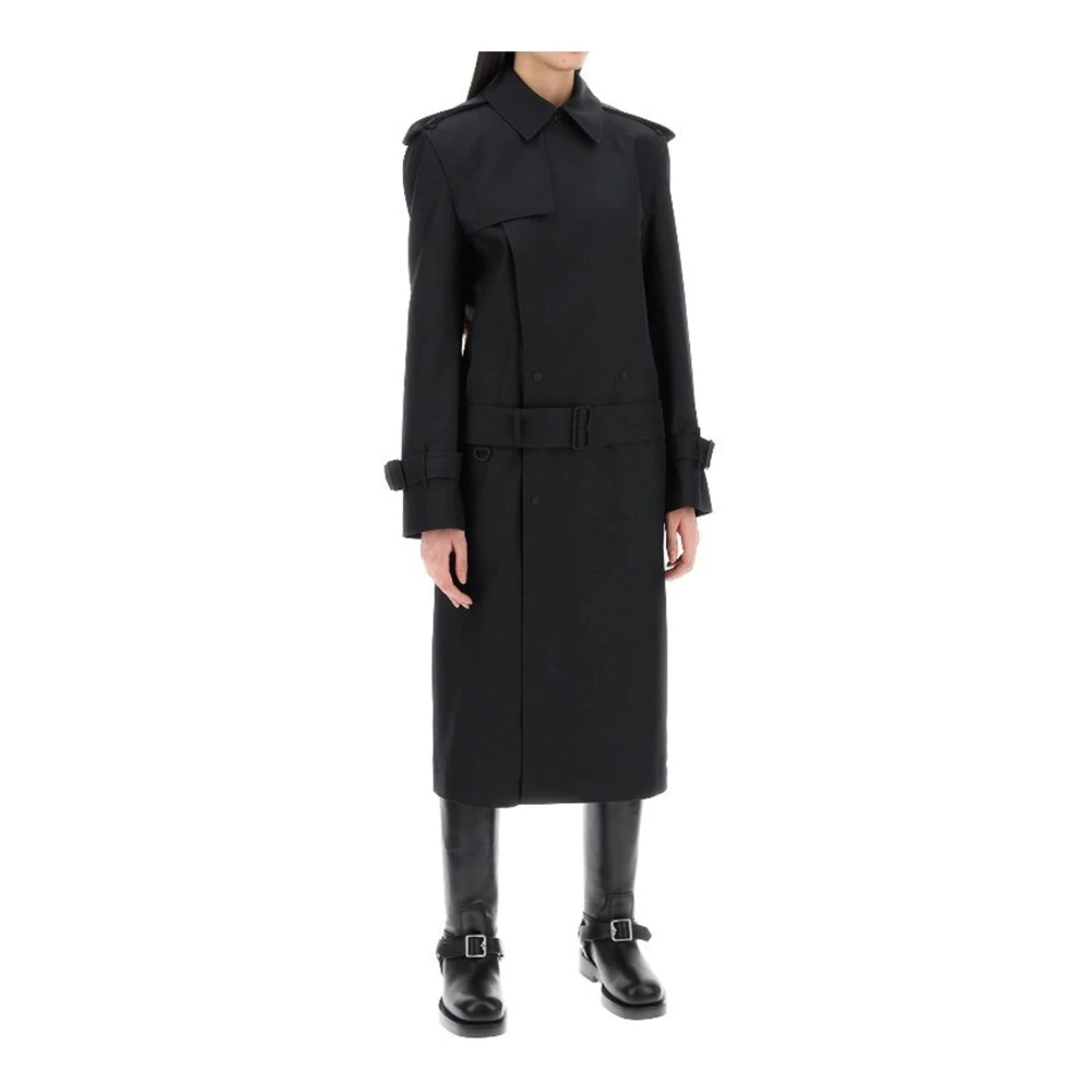 Burberry Zijden Trenchcoat met Peak Revers Black Dames