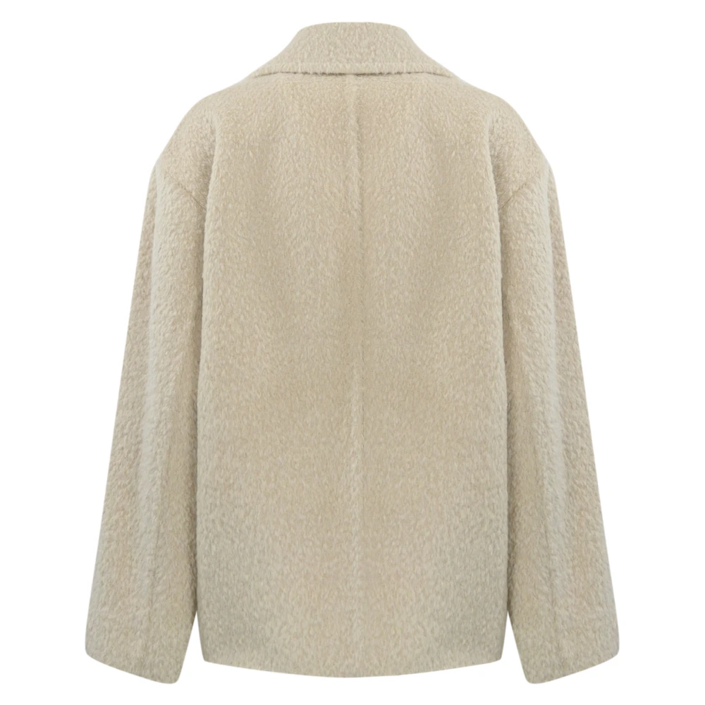 Max Mara Studio Dubbelbreasted Alpaca en Wollen Jas Beige Dames