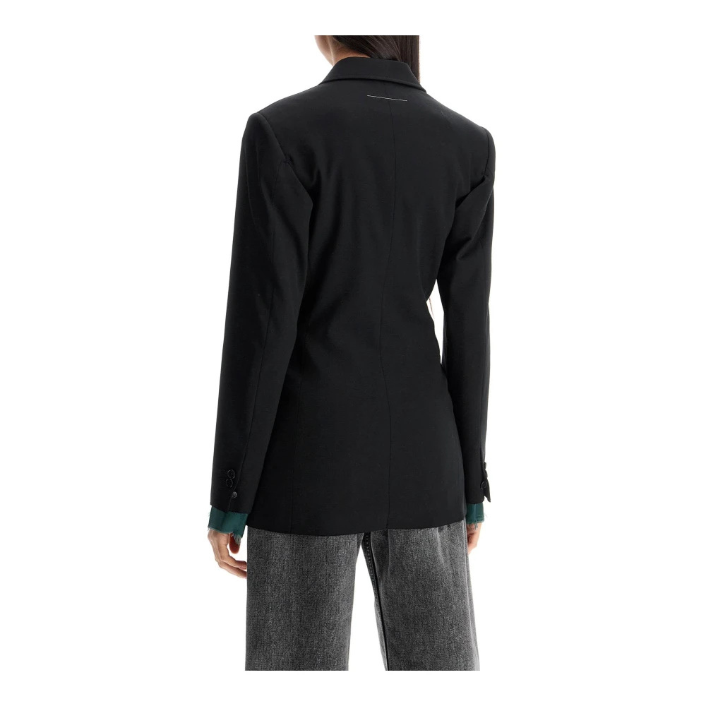MM6 Maison Margiela Gelaagde Twill Blazer met Vier Mouwen Black Dames