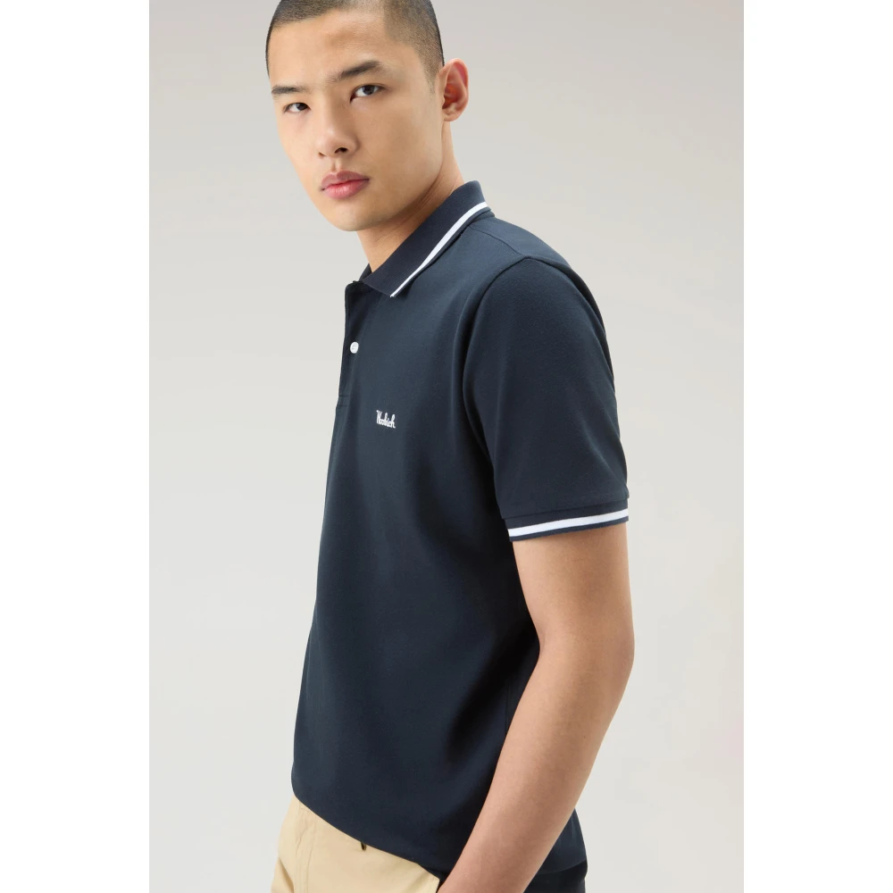 Woolrich Grafische Polo Shirt met Gestreepte Details Blue Heren