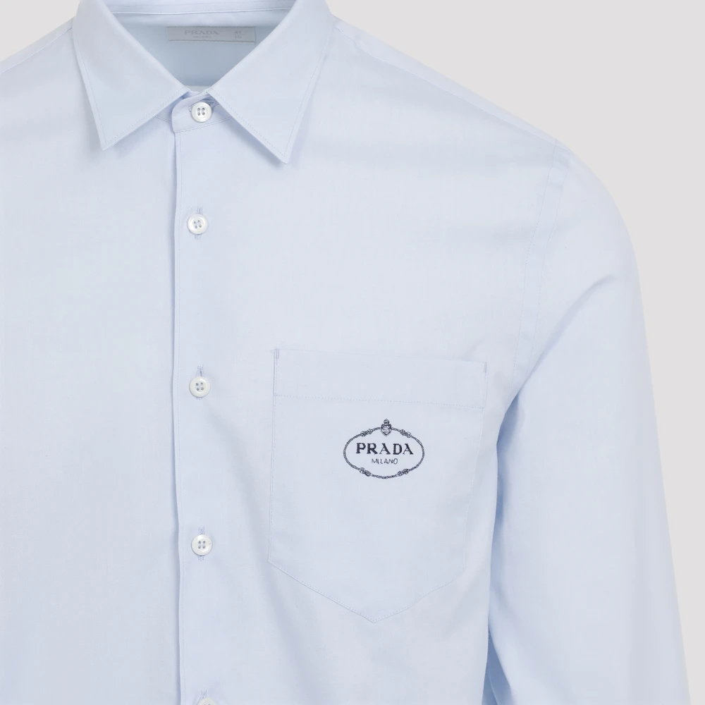 Prada Blauw Overhemd met Puntkraag Aw24 Blue Heren