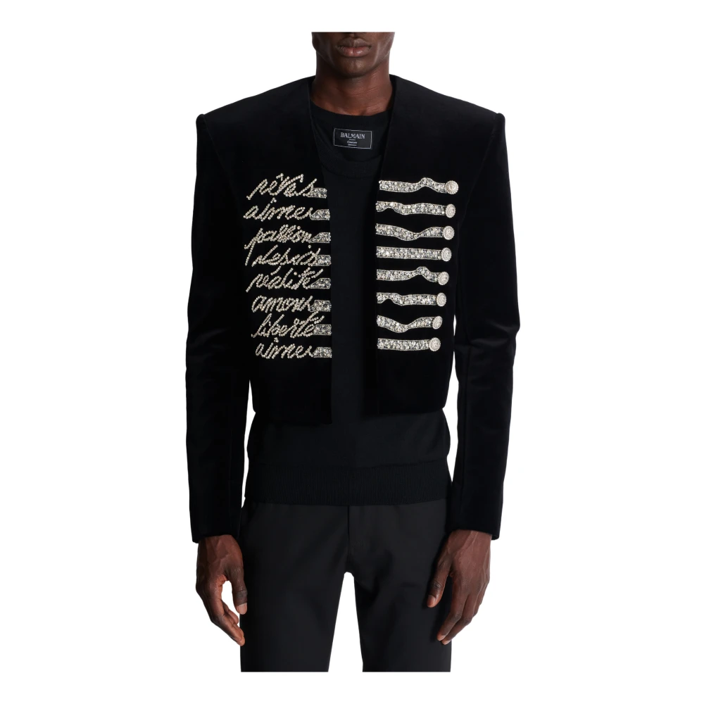 Balmain Geknipte fluwelen jas met 'Love Letter' borduurwerk Black Heren
