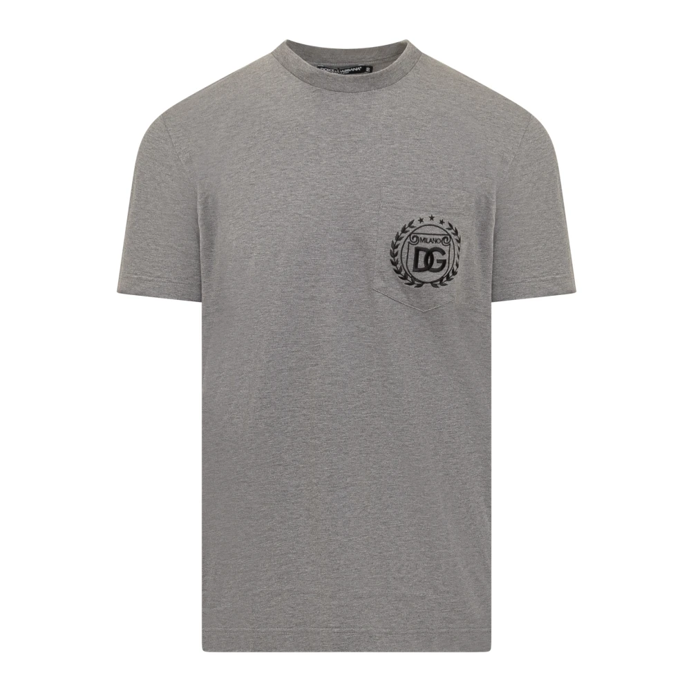 Dolce & Gabbana Grijze T-shirt met korte mouwen en logo zak Gray Heren