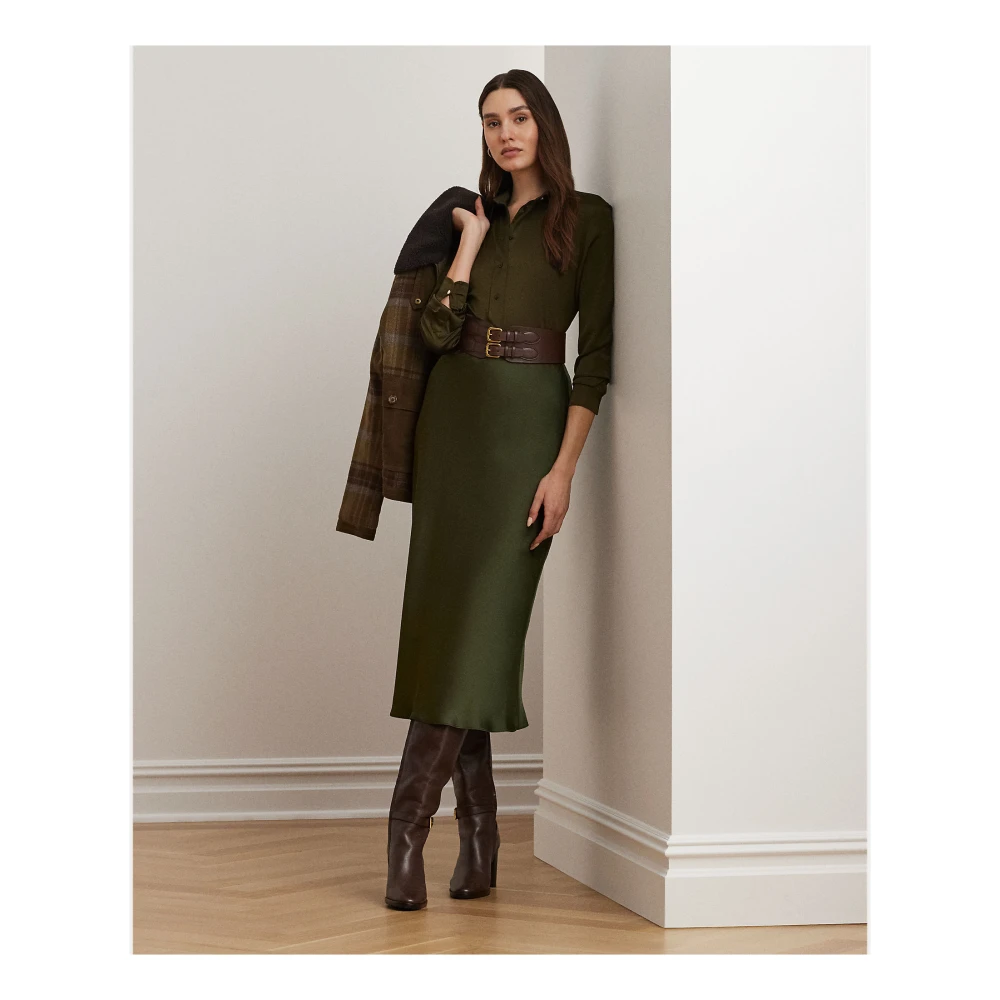 Ralph Lauren Satijnen Charmeuse Midi Rok Green Dames