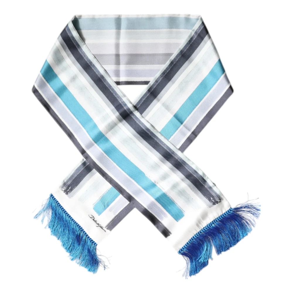 Dolce & Gabbana Silk Fringed Wrap Scarf - Male - Silk Scarves - Blue - One Size - Accessories - Image 4