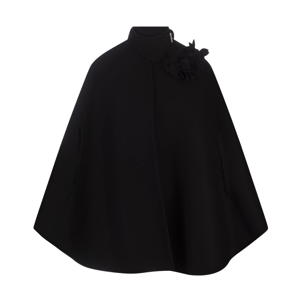 Ermanno Scervino Zwarte wollen cape met bloemendetail Black Dames