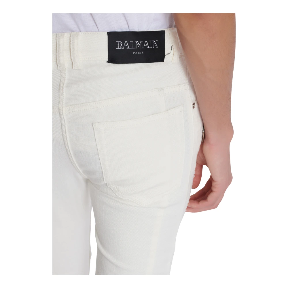 Balmain Biker jeans in wit denim White Heren