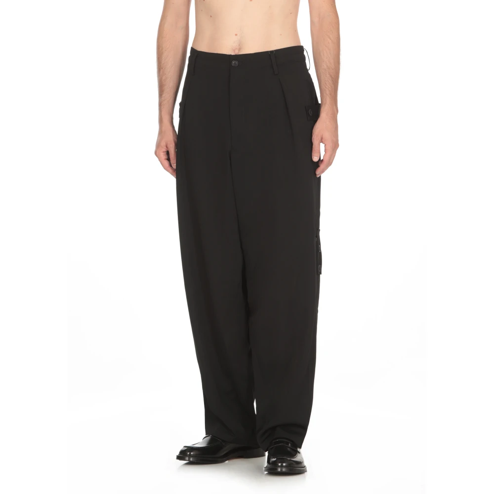 Yohji Yamamoto Zwarte wollen broek met knoopsluiting Black Heren