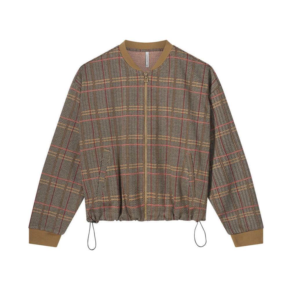 Summum Woman Check Jacquard Oversized Bomber Jack Brown Dames