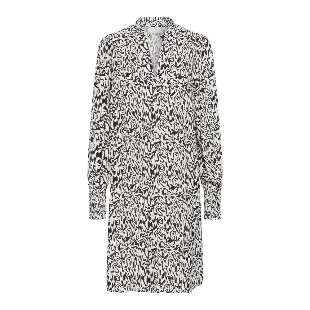 Kaffe Grafische Lijnen Jurk met Smock Manchetten Black Dames