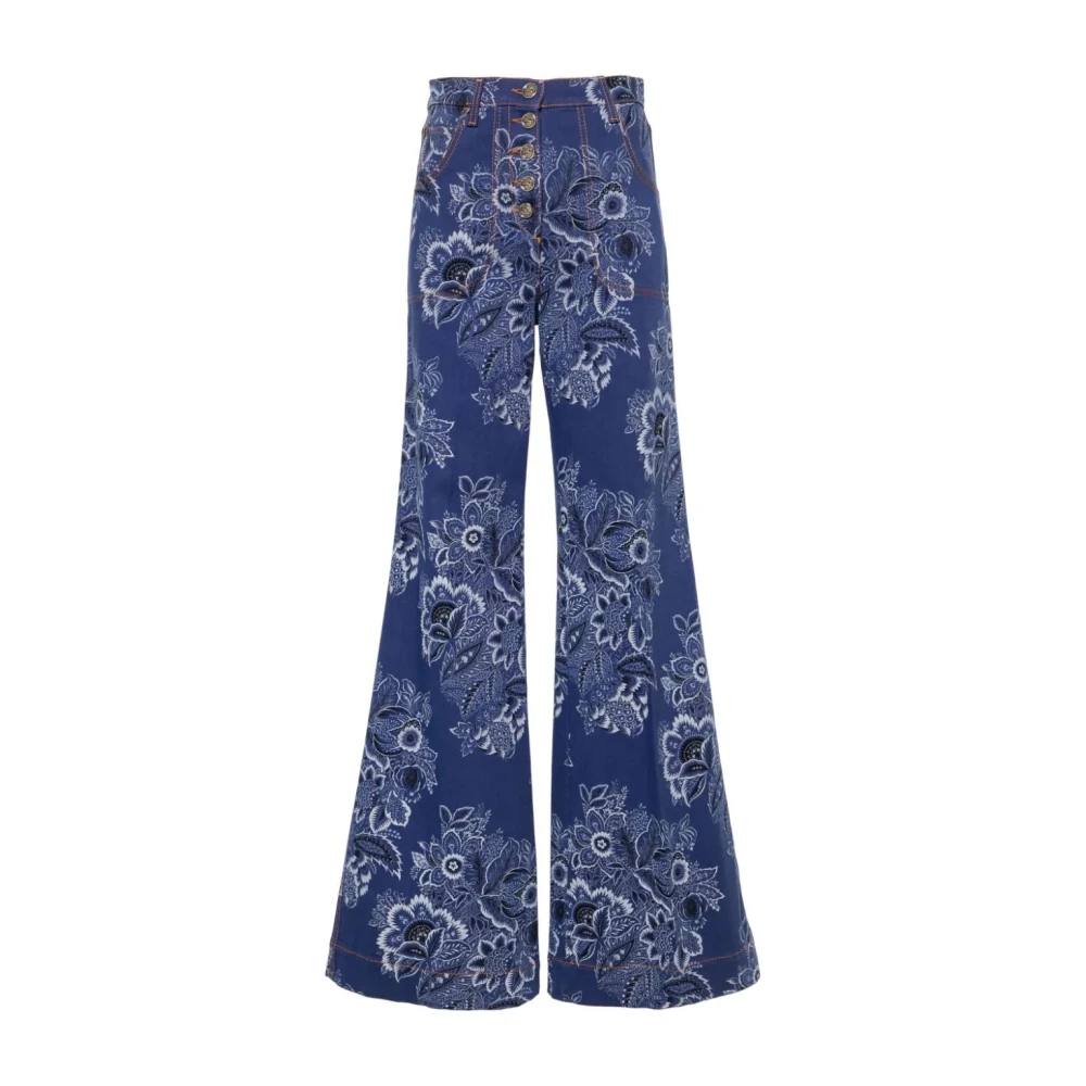 ETRO Flare Jeans met Bandana Print en Hoge Taille Blue Dames