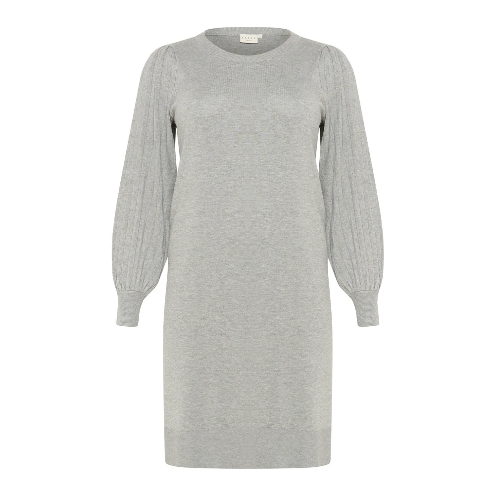 Kaffe Curve Grijze Melange Gebreide Jurk met Pofmouwen Gray Dames