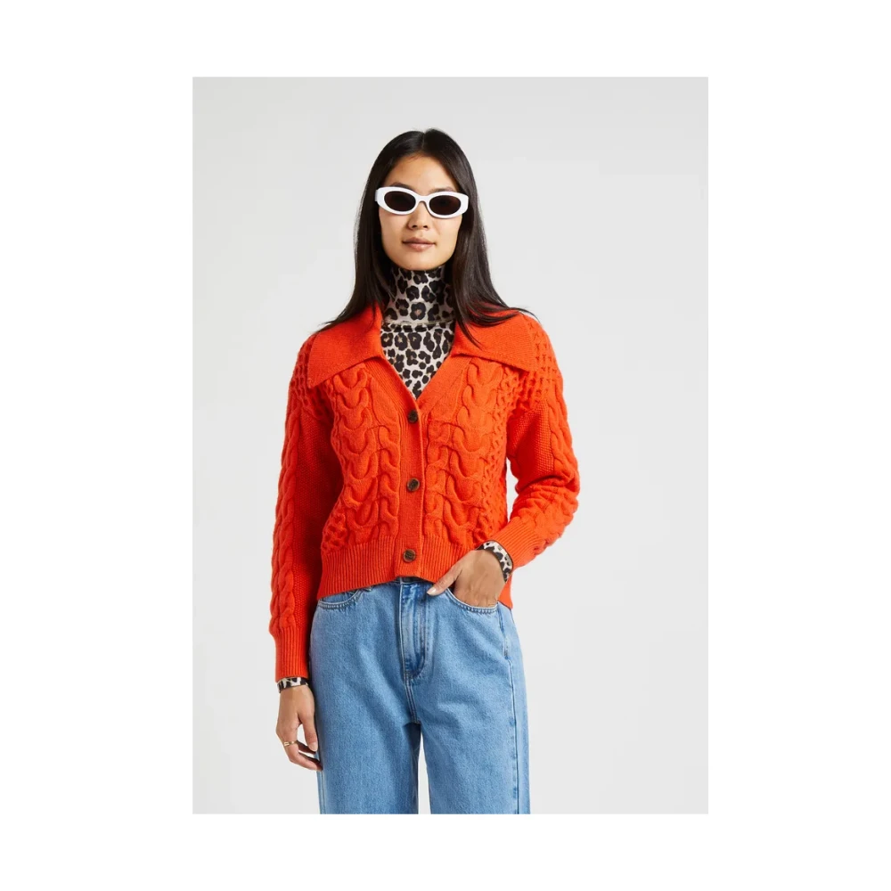 Suncoo Gouden Polo Hals Cardigan Orange Dames