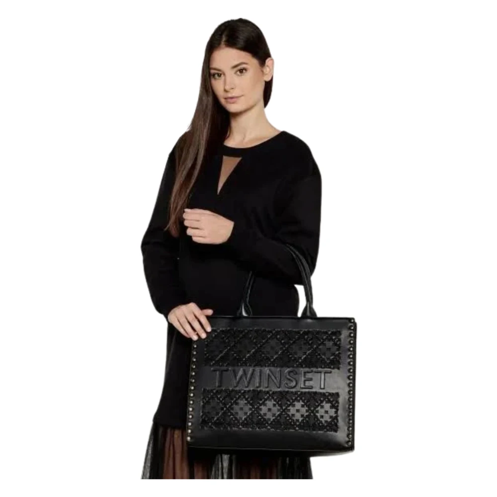 Twinset Zwarte Tas met Studs en Telefoonvak Black Dames
