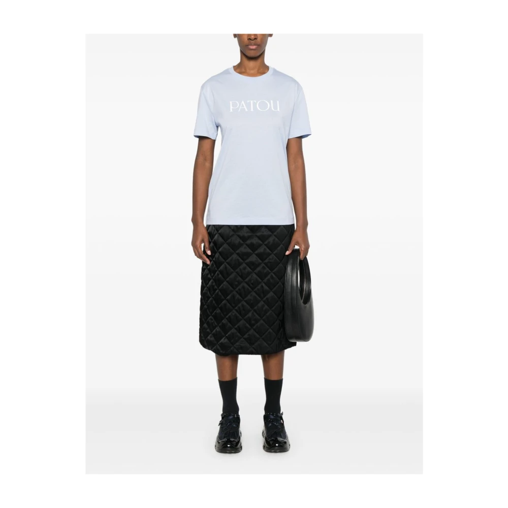 Patou Blauw Logo Print Crew Neck T-shirt Blue Dames