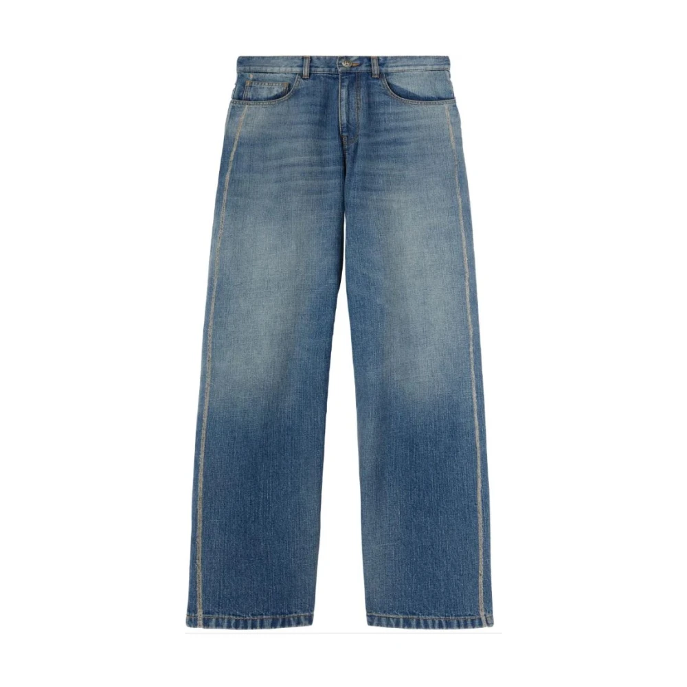 Palm Angels Men's Blue Curved Logo Loose Jeans