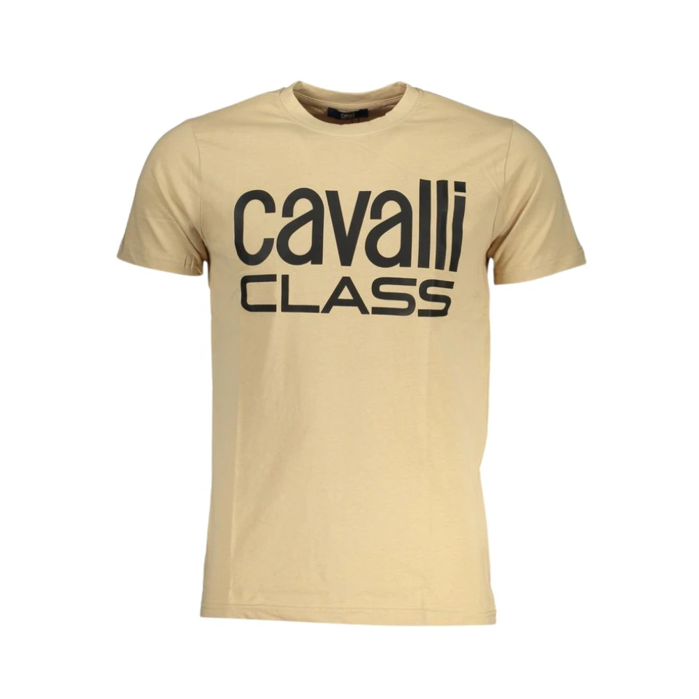 Cavalli Class Beige Katoen Logo Print T-Shirt Beige Heren