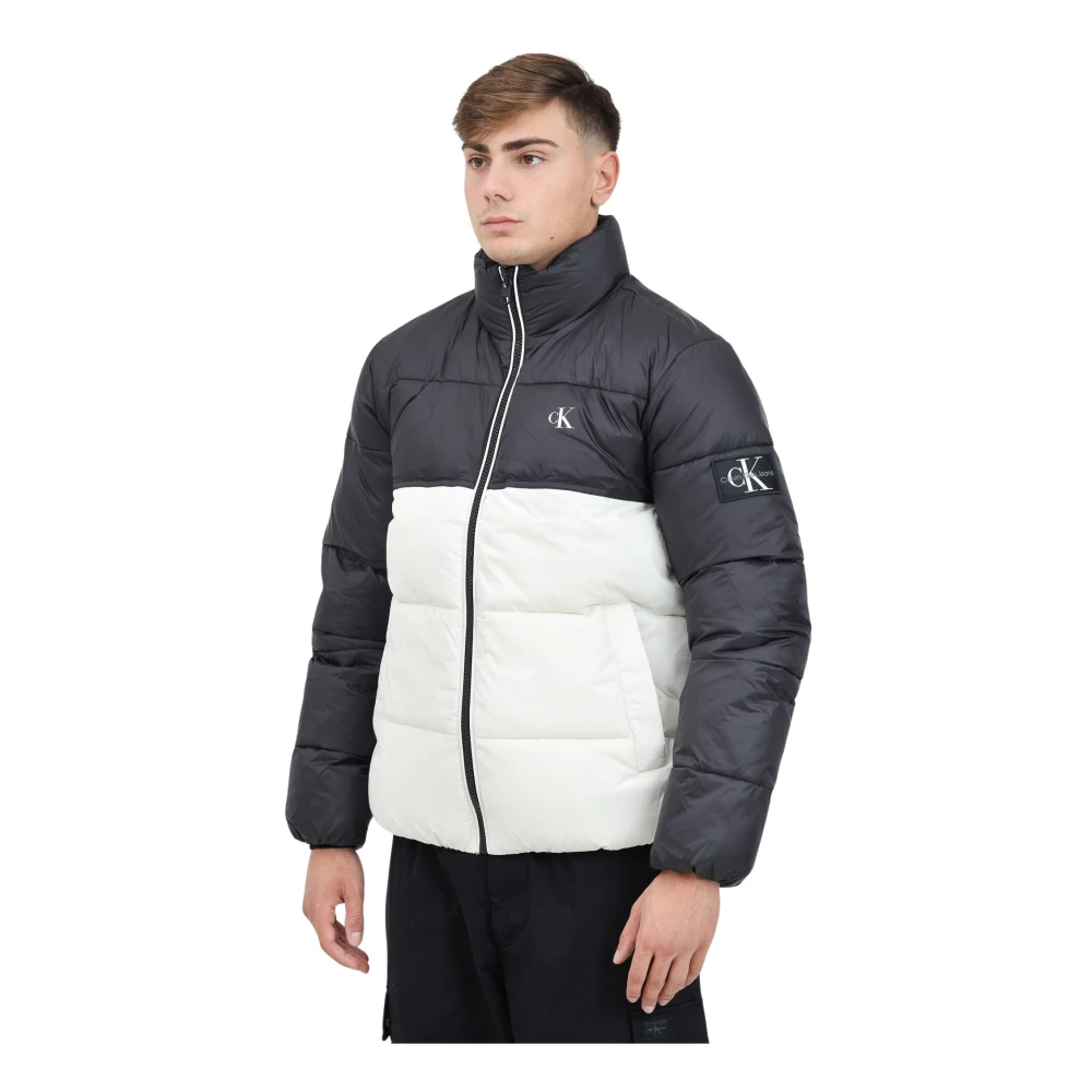 Calvin Klein Jeans Zwart-witte color-block gewatteerde jas Black Heren