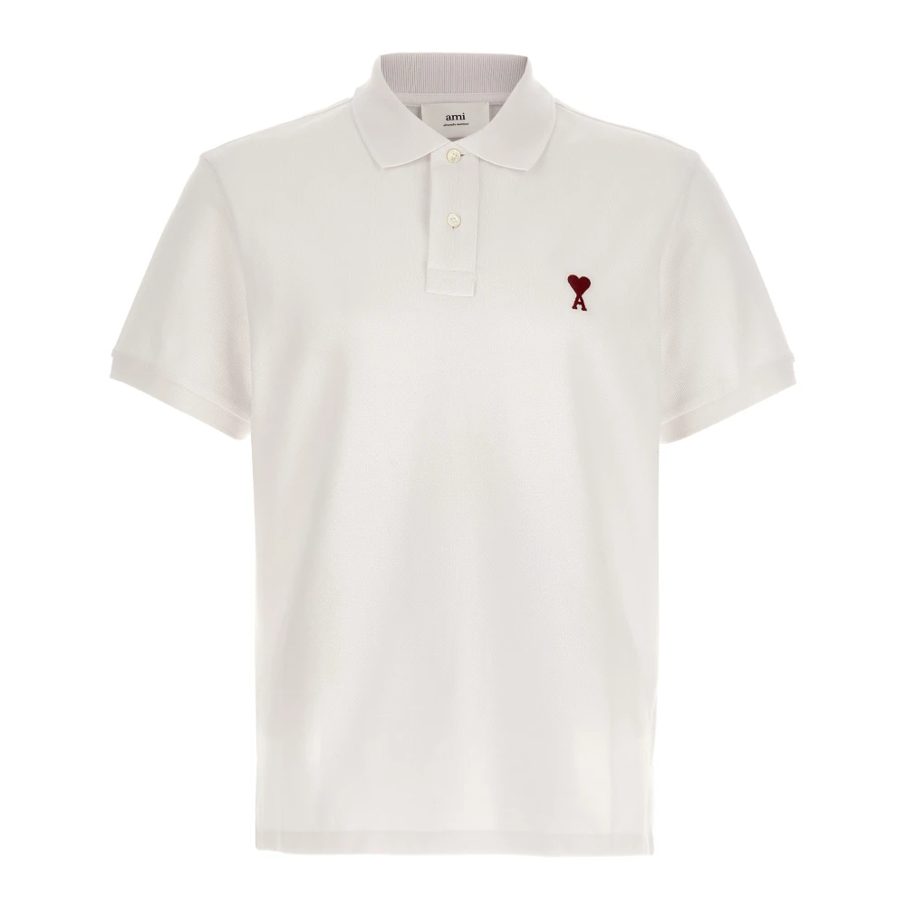 Ami Paris Unisex White De Cœur Cotton Piqué Polo Shirt - Polo Shirts - S - Tops