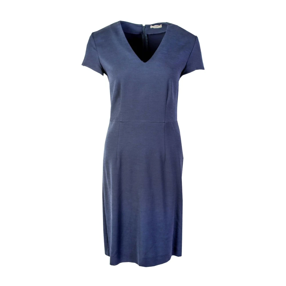 Blue V-Neck midi lenght Viscose dress