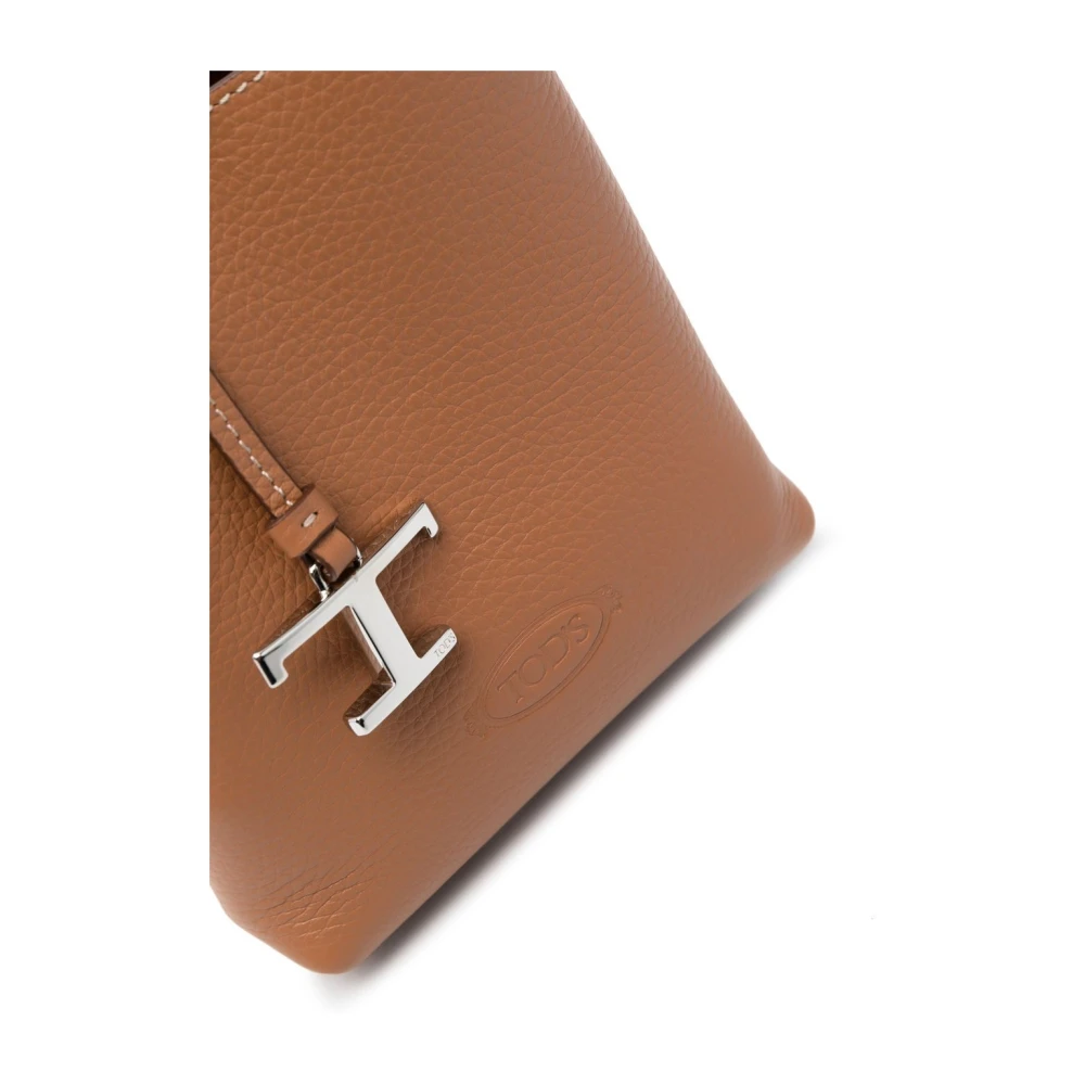 TOD'S Bruine Gehamerde Leren Handtas met Zilveren Hardware Brown Dames