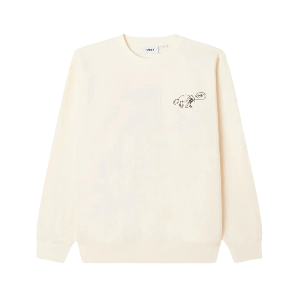 Obey Hond Doodle Crew Fleece Sweatshirt Beige Heren