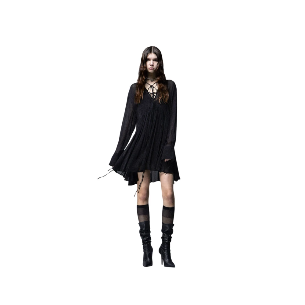Aniye By Zwarte Georgette Korte Jurk met Kraag Black Dames